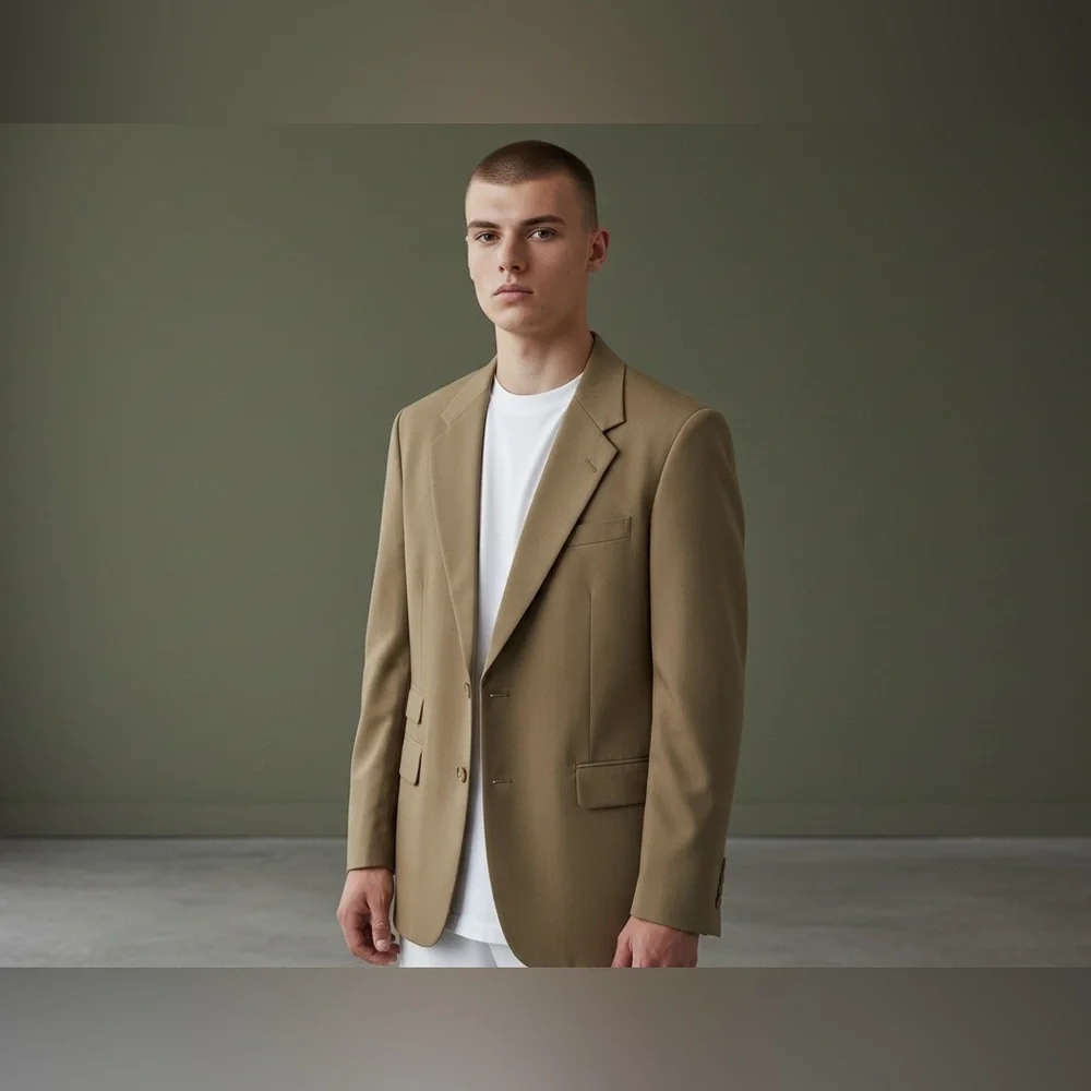 Vtg 1989 H. Freeman & Son Custom Made Khaki Tan Wool Sport Coat size 46